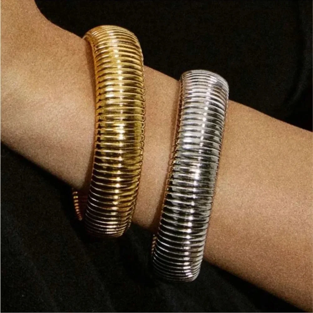 Modern Soft Stretch Wide Bangle Bracelet in Gold